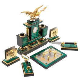 Настольный набор руководителя из малахита "Двуглавый орел" Златоуст