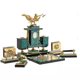 Настольный набор руководителя из малахита "Двуглавый орел" Златоуст