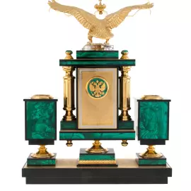 Настольный набор руководителя из малахита "Двуглавый орел" Златоуст