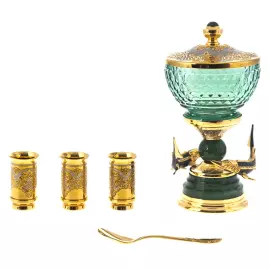 Икорница со стопками "Дары моря" нефрит, на 3 персоны, Златоуст