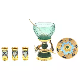 Икорница со стопками "Дары моря" эмаль, нефрит, Златоуст