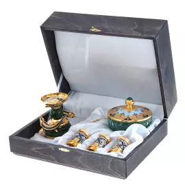 Икорница со стопками "Дары моря" эмаль, нефрит, Златоуст