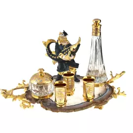 Икорница со стопками и штофом "Купец с осетром" Златоуст