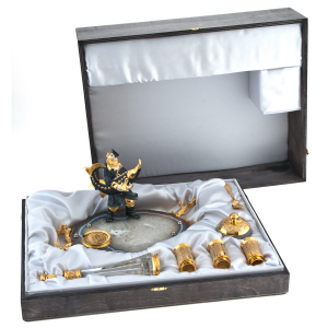 Caviar bowl with stacks and damask "Merchant with sturgeon" Zlatoust