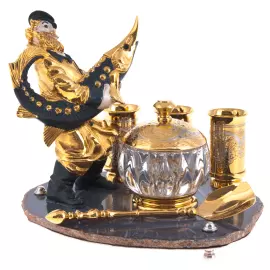 Икорница на агате "Купец с осетром" со стопками, Златоуст