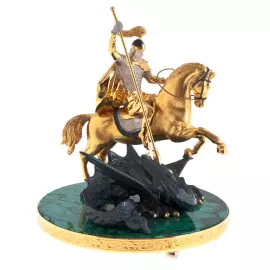 Bronze sculpture "George the Victorious" on malachite, Zlatoust