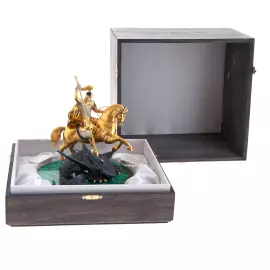 Bronze sculpture "George the Victorious" on malachite, Zlatoust