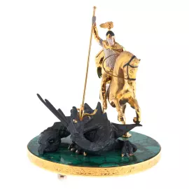 Bronze sculpture "George the Victorious" on malachite, Zlatoust