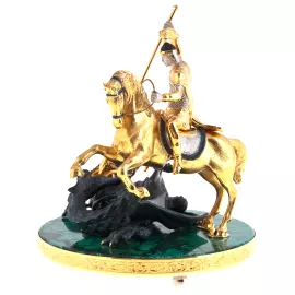Bronze sculpture "George the Victorious" on malachite, Zlatoust