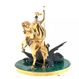 Bronze sculpture "George the Victorious" on malachite, Zlatoust