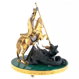 Bronze sculpture "George the Victorious" on malachite, Zlatoust