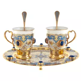 Coffee set "vis-a-vis" for 2 persons, with lapis lazuli, Zlatoust