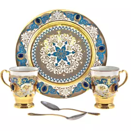Coffee set "vis-a-vis" for 2 persons, with lapis lazuli, Zlatoust