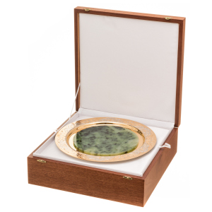Jade vodka set with a Royal flask for 3 persons, Zlatoust