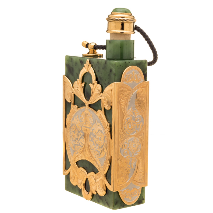 Jade vodka set with a Royal flask for 3 persons, Zlatoust