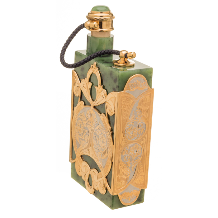 Jade vodka set with a Royal flask for 3 persons, Zlatoust