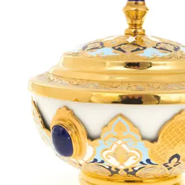 Чайный набор с самоваром "Русская традиция" на 6 персон, лазурит, эмаль, Златоуст