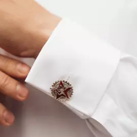 Запонки "ГТО 1938" из белого золота с эмалью