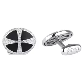 Запонки "Петр и Екатерина" из серебра с фианитом и ониксом