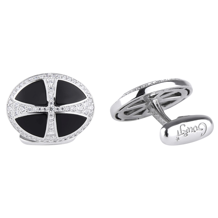 Cufflinks "Peter and Catherine" made of silver with cubic zirconia and onyx