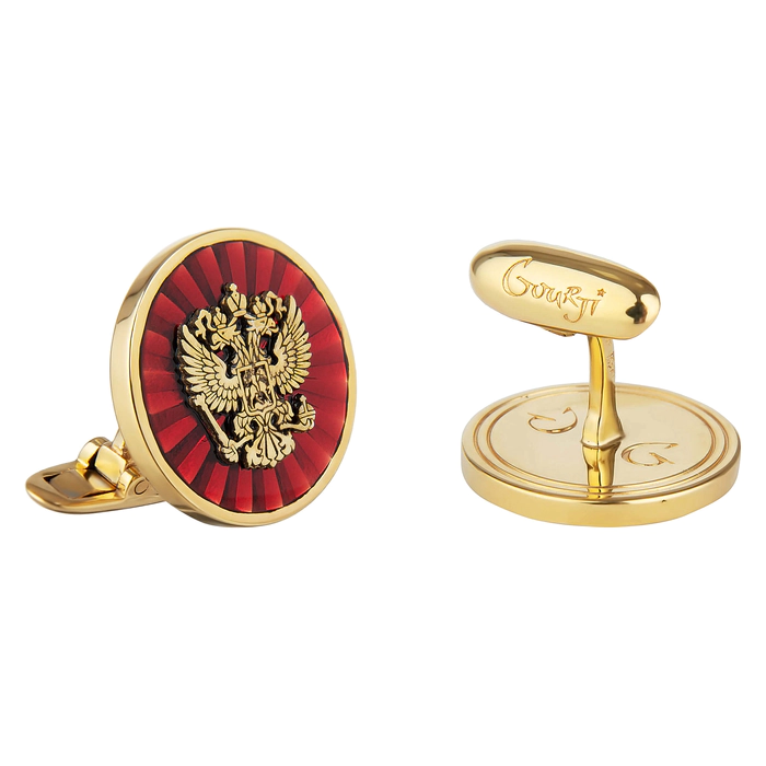Cufflinks "Russia" made of silver with gold and enamel, red