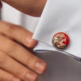 Запонки "Святой Георгий" из серебра с папье-маше