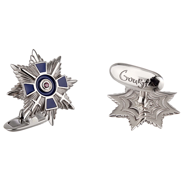 Star of Courage cufflinks made of silver with ruby and enamel
