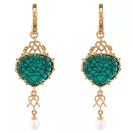Серьги "Пряники" из серебра с позолотой и ситаллом, зеленые
