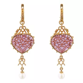 Серьги "Пряники" из серебра с позолотой и ситаллом, розовые