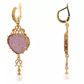 Серьги "Пряники" из серебра с позолотой и ситаллом, розовые