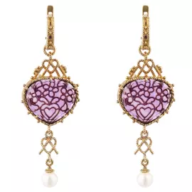 Серьги "Пряники" из серебра с позолотой и ситаллом, сиреневые