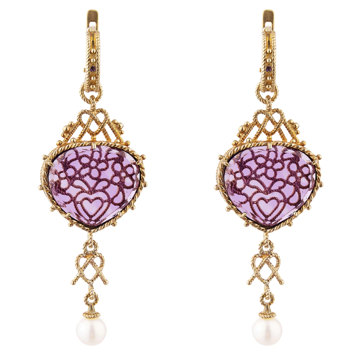 Gingerbread earrings made of silver with gold and citall, lilac