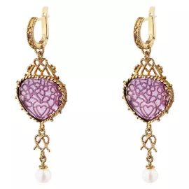 Серьги "Пряники" из серебра с позолотой и ситаллом, сиреневые