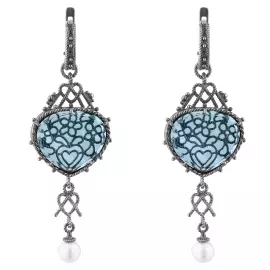 Серьги "Пряники" из серебра с ситаллом, голубые