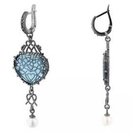 Серьги "Пряники" из серебра с ситаллом, голубые