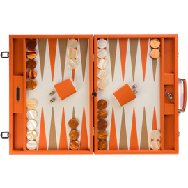 Exclusive backgammon set "Baptiste" made of leather, orange