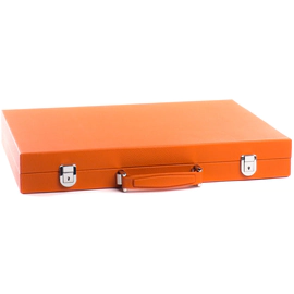 Exclusive backgammon set "Baptiste" made of leather, orange