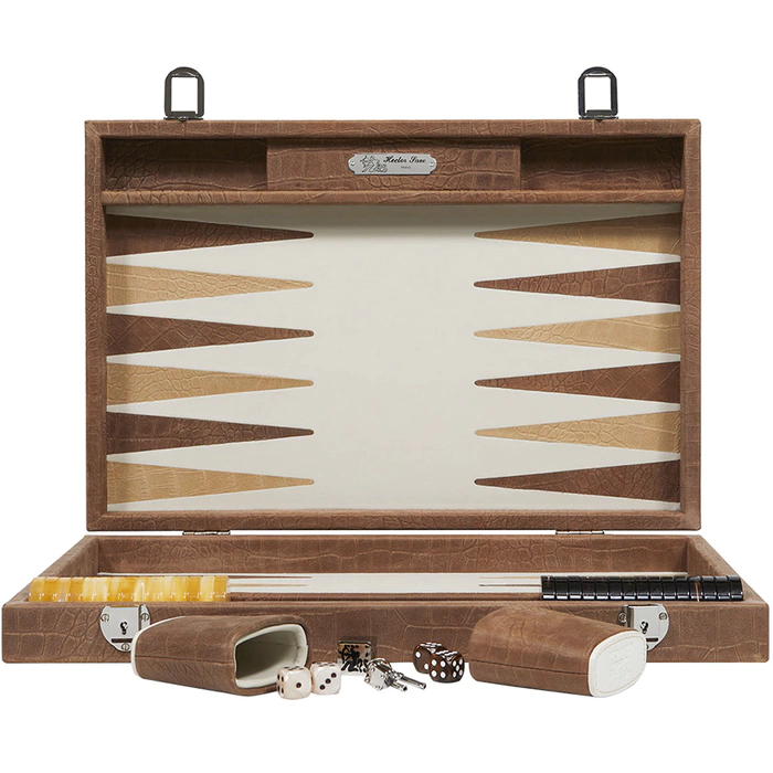 Exclusive backgammon set "Alain" made of leather, beige, large