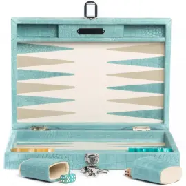 Эксклюзивный набор для игры в нарды "Alain" из кожи, бирюзовый, малый Эксклюзивный набор для игры в нарды "Alain" из кожи, бирюзовый, малый