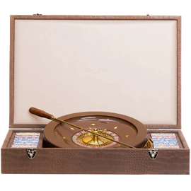 Exclusive Alligator roulette set made of leather, brown