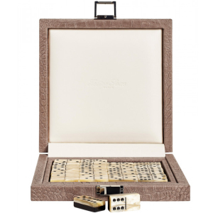 Exclusive domino set "Alligator" made of leather, beige