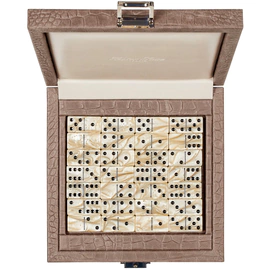 Exclusive domino set "Alligator" made of leather, beige