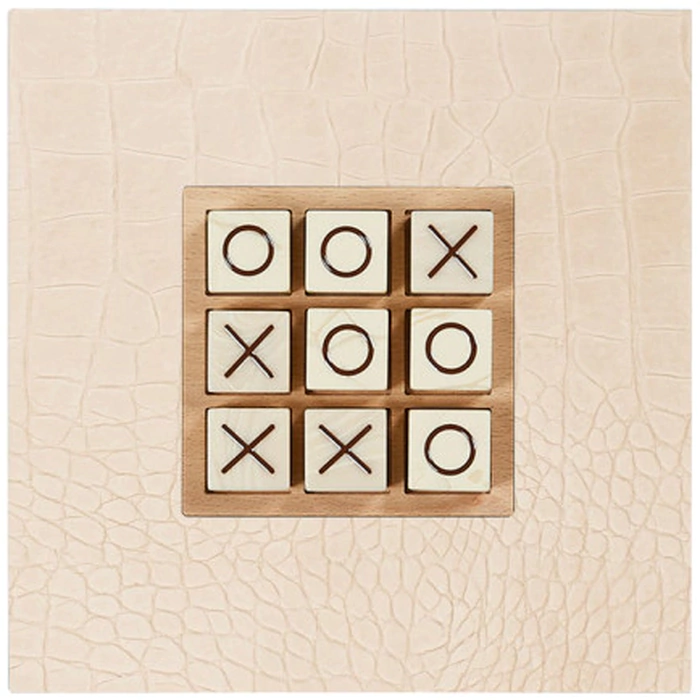 Exclusive board game "Tic Tac Toe" made of leather, beige