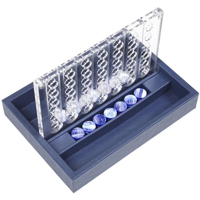 Exclusive board game "Four in a row" made of Buffalo leather, blue