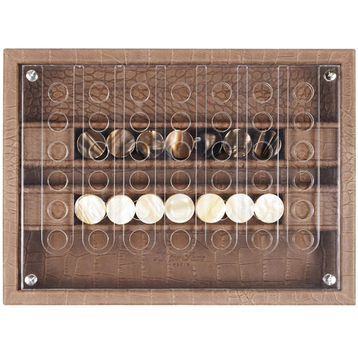 Exclusive board game "Four in a row" made of Alligator leather, brown