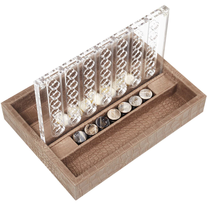Exclusive board game "Four in a row" made of Alligator leather, brown