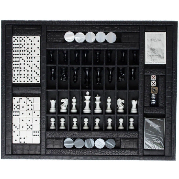 Exclusive set of "Alligator" games made of leather, color black