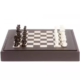 Exclusive Buffalo Brown leather chess Set