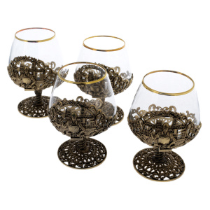 A set of glasses for cognac "Builder" for 4 people, in a leather case