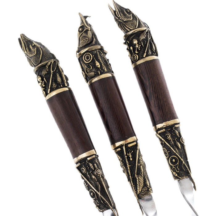 Stainless steel skewers "Fishing" in a leather quiver